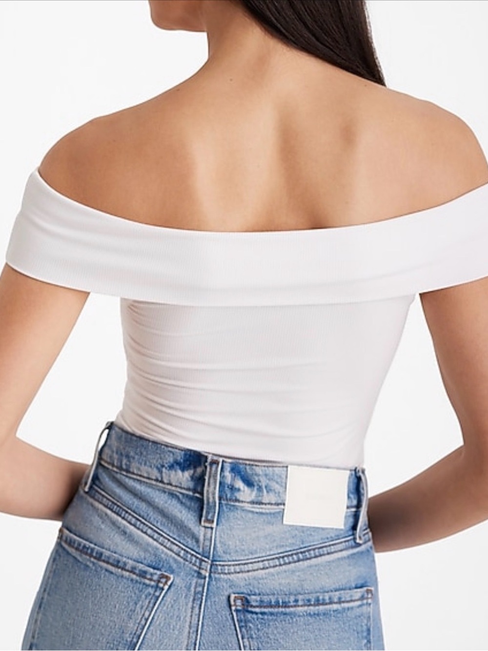 Express Off-Shoulder White Ribbed Knit Top - Picture 2 of 7